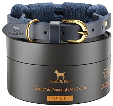 NOAH & PAW Halsband S für Hund, Leder véritable mit paracorde, Boucle métal robuste, coloris Mixte, Tour de cou 11-15 (Blau foncé)
