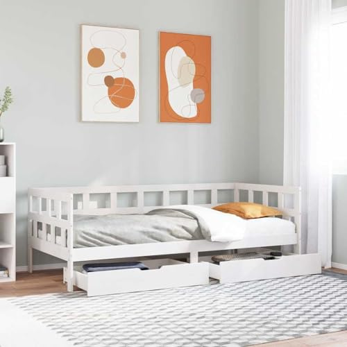 Frdhee Boxspringbett, Tagesbett mit Schubladen Weiß 90x190 cm Kiefernholz Doppelbett für Matratzes, Schlafzimmer, einfache Montage