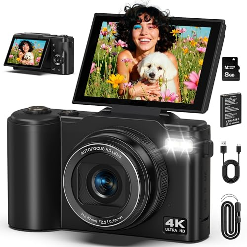 Digitalkamera 4K 64MP Kamera Fotokamera mit 3.0'' 180° Flip-Bildschirm | 18X Digitalzoom, 1500mAh Batterie Autofokus Fotoapparat, Tragbar Kompaktkamera für Teenager Erwachsene Anfänger