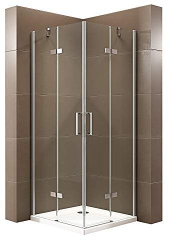 BERNSTEIN - Cabine de douche d'angle 100x100x195cm 2 portes battantes verre trempé ESG 6mm anticalcaire, Profilés Chrome - EX809