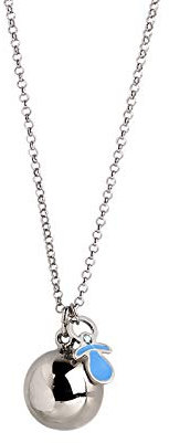 Aka Gioielli® - Chaîne Bola de Grossesse en Argent 925 Rhodié avec Sucette et Cristaux Swarovski Blue, Collier Femme Enceinte Longueur 100 cm