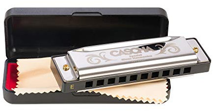 CASCHA Mundharmonika in E-Dur inklusive Case und Pflegetuch, Special Blues Country Mouth Harmonica, für Anfänger und Kinder, Silber