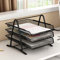 3-Tier Office Study Room Letter File Tray, 3 Layer Black Metal Mesh File Document Paper Desk Sorter Stacking Support, Desk Document File Organiser Tray Rack