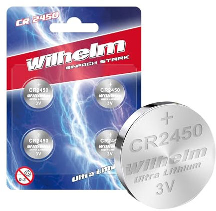 Wilhelm, 4 pile a bottone al litio CR2450, 3 V, 600 mAh, ø24,5 x 5,0 mm, DL 2450 CR 2450