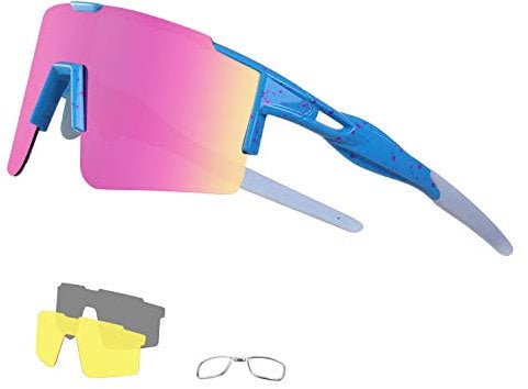 DUDUKING Sportbrille Fahrradbrille Sonnenbrille für Herren und Damen mit 3 Wechselobjektiven TR90 UV405 Schutz Windschutz Radsportbrille für Outdooraktivitäten Autofahren Fischen Laufen Wandern