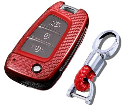 ontto 1 Stück Autoschlüssel Hülle Fernbedienung Cover für Hyundai Solaris Elantra i30 i35 i40 Tucson Kona 2015 2016 2017 2018 TPU Schlüsselhülle Schlüsselanhänger Schlüssel Schutz Etui-Rot