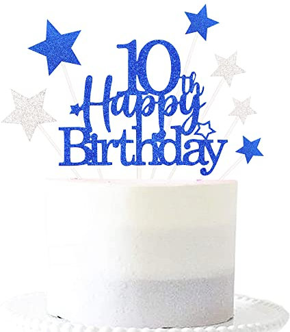 Pargleev Royal Personalised 10th Birthday Cake Topper with Stars - Ten Years Old Party Supplies, Decorations, Keepsakes in Blue