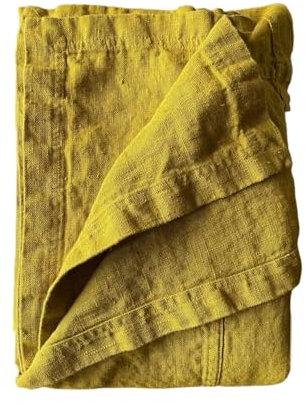 JOWOLLINA Bettüberwurf Tagesdecke Rasa aus 100% Leinen Stonewashed (Senf Curry, 250x270 cm)