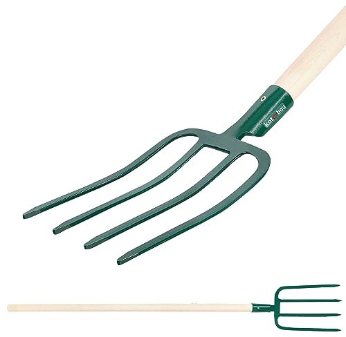 KOTARBAU® Forcella in acciaio con 4 denti piatti, colore nero, per giardinaggio, Forchetta Mistforke