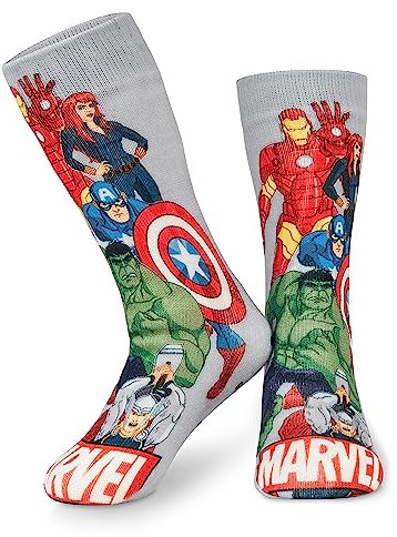 Marvel Kuschelsocken Herren Avengers Winter Socken Jungen Teenager Anti-Rutsch (Grau AOP)