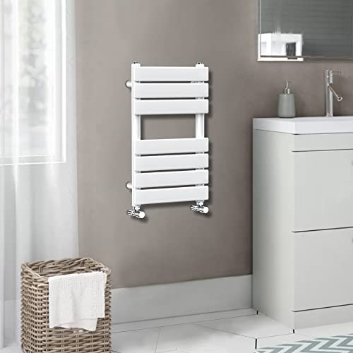 Warmehaus Flat Panel Heated Towel Rail Radiator Ladder Rad 650 x 400mm Bathroom Central Heating Towel Warmer White