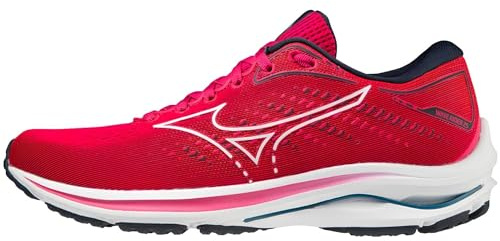 Mizuno Wave Rider 25 (W), Damen Laufschuhe, Pink Peacock/White/Moroccan Blue, Größe 38,5