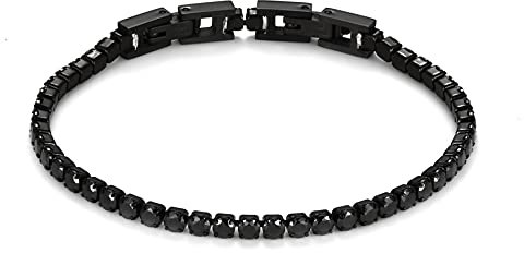 JewelryWe Tennisarmband Damen Armband mit Zirkonia: Schwarz Edelstahl Tennis Armband Verstellbar Armkette Armreif Fußkettchen mit abnehmbarem Verschluss Elegant Schmuck 3mm Breit 19cm Länge