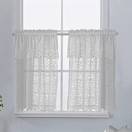 Mezza Tenda Mantovane,Tende Corte per Finestra Piccola 1 Pezzo Tulle Pizzo Ricamato Tendina Tende Cucina in Voile Trasparenti Finestra Decor Tende da Caffè Tende da Bistrot Stile Rustico C 132x46cm