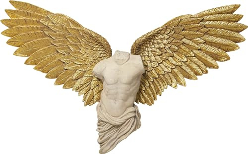 Kare Design Wandschmuck Guardian Angel Male, Gold/Beige, Handgearbeitet, XXL Wanddekoration, Skulptur mit Engelsflügeln, Deko Objekt, Unikat, 136x208x27 cm (H/B/T)
