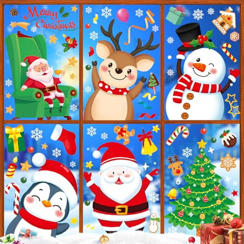 COZII Vetrofanie Natalizie per Finestre - 9 Fogli Adesivi Natalizi per Finestre, Addobbi Natalizi Riutilizzabili, PVC Adesivi Statici Rimovibile, Festa Natale Decorazioni