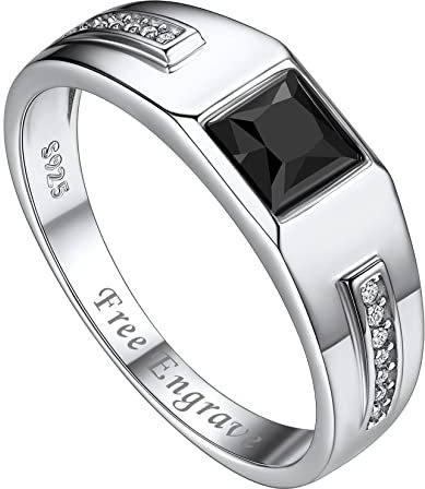 Suplight Herren Damen Ring Silber 925 mit Kristall 14K Weißgold Solitärring Spannrings Cubic Zirkonia Ring Schwarz Personalisierter Verlobungsring Eternityringe mit Gravur 62