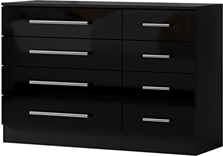 Harmin High Gloss 8 Drawer Sideboard/Cupboard/Buffet Solo/Chest (Black)