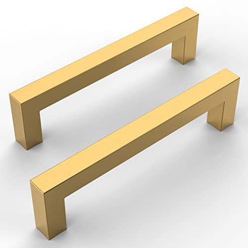 Amerdeco 5 Stück Möbelgriffe Edelstahl Golden Schrankgriffe Küchengriffe 128mm Lochabstand Schubladen Griffe Schubladengriffe Griffe für Küchenschränke Kleiderschrank
