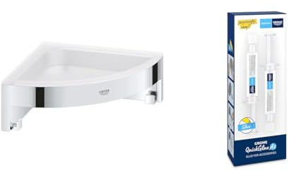 GROHE Start Cube - Eckseifenschale (für Eckmontage, langlebig), chrom, 41106000 + Kleber- Set für BadAccessoires