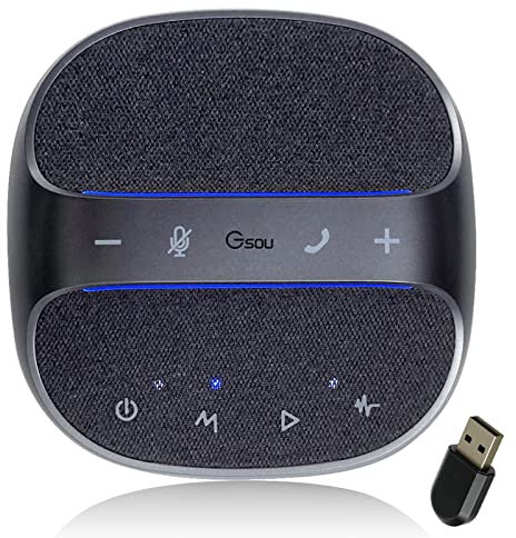 Gsou Vivavoce da conferenza con adattatore USB Bluetooth e 4 microfoni per pc, riduzione del rumore, altoparlante e voce migliorata a 360° Pickup Conference Speakerphone per videochiamate, riunioni
