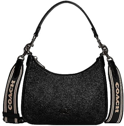 COACH Hobo Crossbody in Cross Grain Leather Women s Leather Bag - Zippered Top Closure - Textile Lining Black One Size One Size