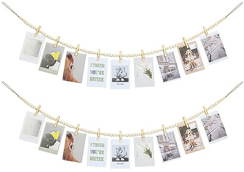 KLOGTSIND Hanging Photo Display, 2PCS Boho Wood Bead Garland Wall Decor