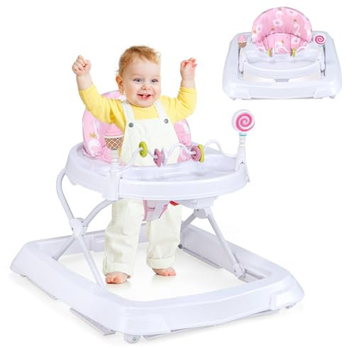 COSTWAY Lauflernhilfe Baby klappbar, Lauflernwagen 3-stufig höhenverstellbar mit Rädern, Spielzugen, abnehmbares Sitzkissen, Baby Walker Gehfrei Baby für Jungen, Mädchen von 6-36 Monaten (Rosa)