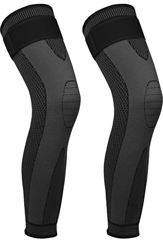 Yasdyri Full Leg Compression Sleeves with Adjustable Long Knee Support for Men and Woman Elastic Long Knee Brace for Arthritis, Tendonitis, Meniscus Tear, ACL, Basketball, Cycling 2 Pack