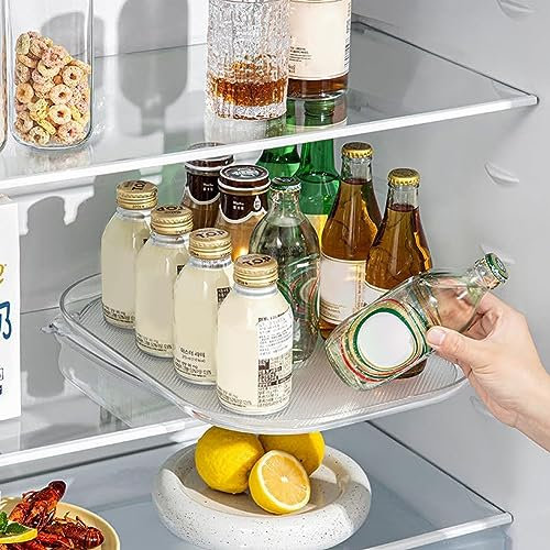 PKKP Kühlschrank Drehteller Organizer, Drehplatte Kühlschrank Transparent mit rutschfest, Lazy Susan Gewürzregal Drehbar, Drehplatt Schrank Organizer für Kühlschrank Küchen