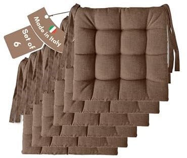 Il Tuo Artigiano Design Set mit 4 oder 6 Sitzkissen für Küchenstühle, hergestellt in Italien, Set mit 6 Stück, 40 x 40 cm, Dicke 6 cm – Polsterung aus Schaumstoff und weichem Acryl (6, braun)