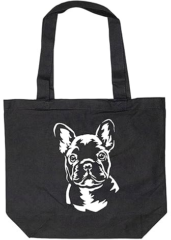 Merchandise for Fans Einkaufstasche Umhängetasche Schultertasche Baumwolltasche Shopper - schwarz - für Schule, Arbeit, Einkauf: Hund Französische Bulldogge 01