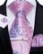 DiBanGu Rosa Krawatten und Taschentuch-Set Rosa und Blau Paisley Krawatte für Herren Manschettenknopf-Krawattenklammer für Hochzeit Formell