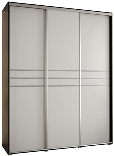 MEBLE KRYSPOL Davos 10 200 Schrank mit DREI Schiebetüren für Schlafzimmer - Moderner Aufbewahrungsschrank mit Kleiderstange und Regalen - 235,2x200x45 cm - Schwarz Weiß Silber