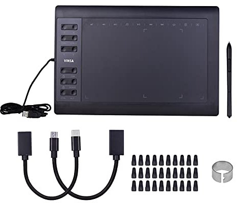 BLAIS Tablette de Dessin Graphique Professionnelle 10 x 6 Pouces 12 Touches Express avec 8192 Niveaux Stylet sans Batterie / 30 Plumes/Pince pour Stylo / 2 pièces Support de câble OTG Connexion PC /