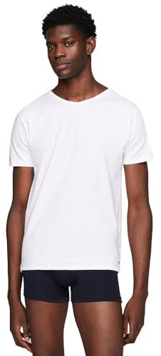 Tommy Hilfiger Tommy Jeans Camisetas de Manga Corta Pack de 3 Hombre Stretch con Cuello de Pico, Blanco (White/White/White), L