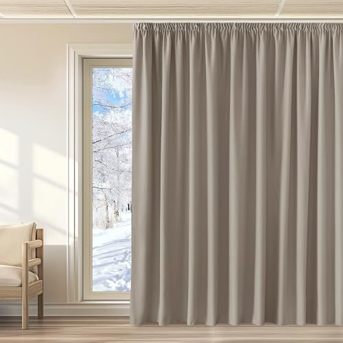 KGORGE Wohnzimmer Gardinen für Große Fenster Thermovorhang Hitzeschutz Kräuselband 1er Set 240 x 300 cm(HxB) Verdunkelungsvorhang Thermo Wärmeisolierend Vorhang Raumteiler