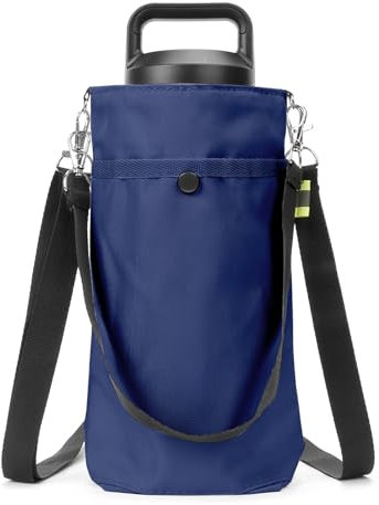 Linkidea Water Bottle Carrier with Strap Compatible with Hydroflask Wide Mouth 20oz/32oz, YETI Rambler Bottle 18oz/26oz, Waterbottle Sling Bag, Shoulder Strap with Phone Pocket, Navy Blue