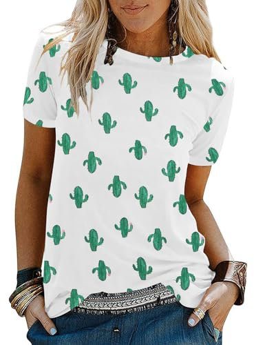 Grafik-Shirts für Damen, Kaktus, Wüste, NASA, Vintage-Grafik-T-Shirt, Astronaut, Mond, Weltraum, kurzärmeliges Oberteil, A-weiß, Mittel