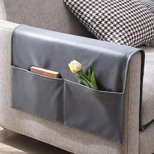 ITODA Waterproof Sofa Armrest Organiser Leathaire Beside Hanging Caddy Pocket TV Remote Control Holder Anti-slip Armchair Storage Bag for Phone Book Magazines iPad Tablet