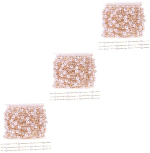 Operitacx 3rotoli Catena Di Perle Ottone Per Creazioni Fai Te Per Braccialetti e Collane Accessorio Per Bigiotteria Per Lavori Manuali e Regali Personalizzati