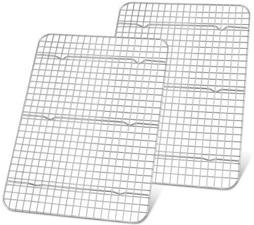 HaWare Juego de 2 rejillas de enfriamiento de acero inoxidable, rejilla de enfriamiento grande, 42 x 29,3 x 2 cm, rejilla rectangular para hornear/refrigerar/asar/asar, apto para lavavajillas