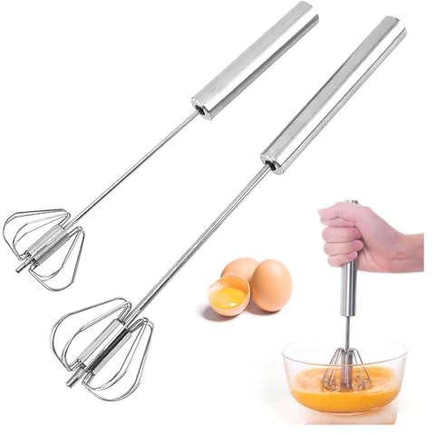 2 Egg Mixers- Stainless Steel Wire Whisk Hand Push Semi Automatic Blender Mixer.(12 Inches + 10 Inches)