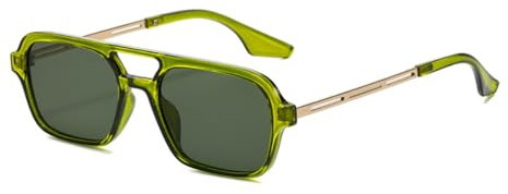 WDZAYXC Trendy Vintage Square Sonnenbrille für Damen und Herren Metall Design,UV 400 Schutz(Grün/Grün)