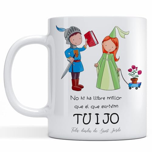 Zaranoias Taza Día del Libro. El Millor Llibre Tu i Jo (Català) Regalo Original. Diada Sant Jordi, Aniversario, Enamorados, Amigo Invisible. Cerámica AAA 11 oz. (Blanca)