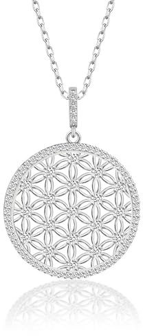 Santika Blume des Lebens Halskette Damen Silber 925 | Silberkette mit Anhänger | Steinhalskette für Damen | Kette Schmuck Geschenk für Frauen, Hochzeit, Mutter, Freundin, A-049-1