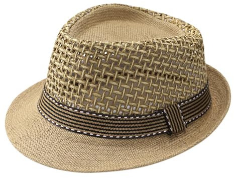 JIAHG Unisex Cowboyhut Strohhut Herren Panamahut Jazz Hut Westernhut Frauen Sommerhut Sonnenhut Stroh Piratenhut Damen Strandhut Fischerhut Strandmütze (Papierstroh, Khaki)