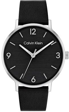 Calvin Klein Uhr mit DREI-Zeiger-Quarzwerk für Herren Kollektion MODERN mit Schwarzes Lederarmband - 25200437