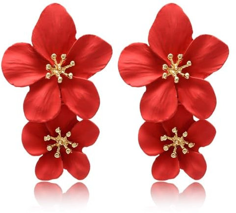 Aidenn Blumen Ohrringe Rote,Blume Tropfen Ohrringe Boho Statement Flower Earrings Hypoallergene Modeschmuck für Damen