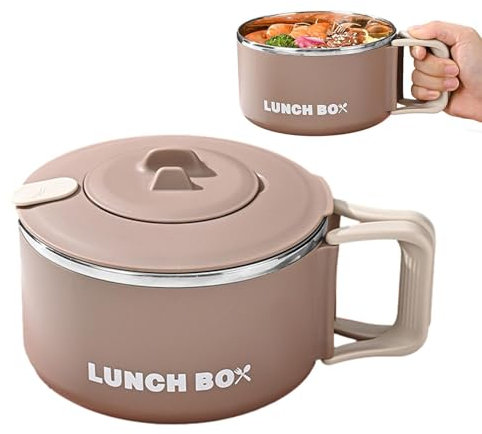 Bol À Nouilles Pour Micro-ondes, Bol À Ramen De 1 200 Ml Boîte À Lunch Cuiseur À Ramen Avec Couvercle Récipient À Soupe Micro-ondable De Grande Capacité En Acier Inoxydable Ou Dortoir, Bureaux